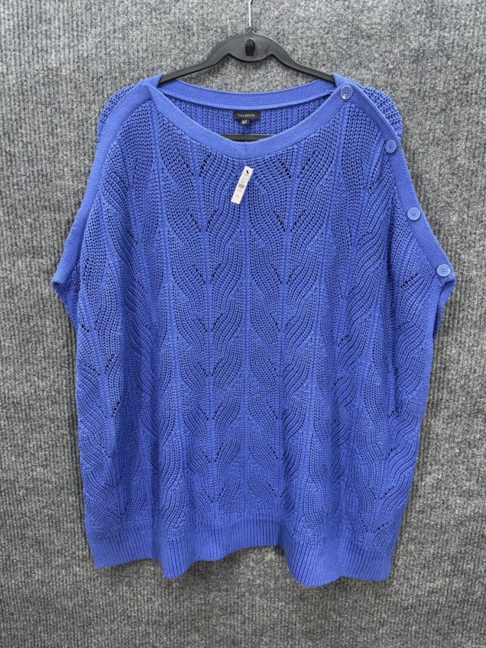 Talbots Draped Poncho Womens M/L Blue Chevron Pointelle Cable Knit Button NEW